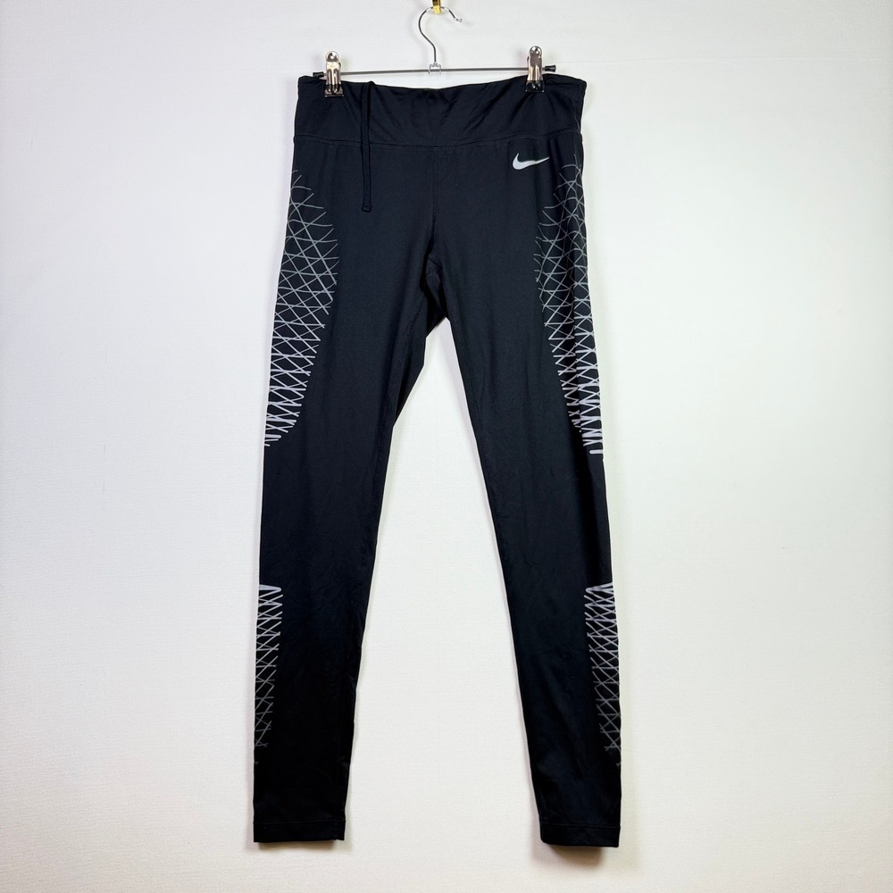 NIKE Black Dri-FIT Geometric Graphic Training Leggings Medium